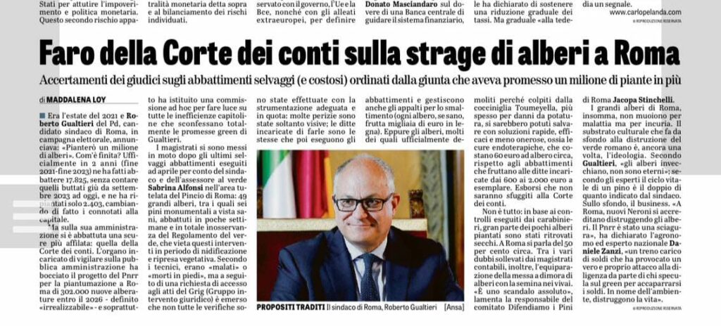 Amministrazione Gualtieri_Corte dei Conti indaga sulla strage alberi a Roma